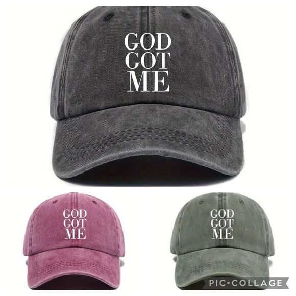 God Got Me Vintage Wash Adjustable Unisex Baseball Cap – Gray, Pink, Green - Picture 1 of 6